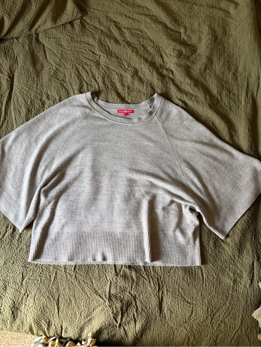 Debbie Morgan Gray Ribbed Neck Knit Top